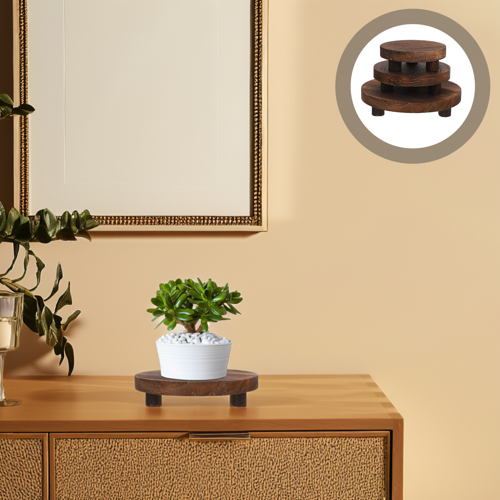 Display Risers Set - 3-teiliges Holz-Pflanzenständer-Set, Naturfinish, Blumentopfhalter, dekorative Ständer